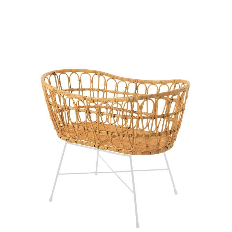 ROTIN - Berceau rotin et métal / matelas blanc