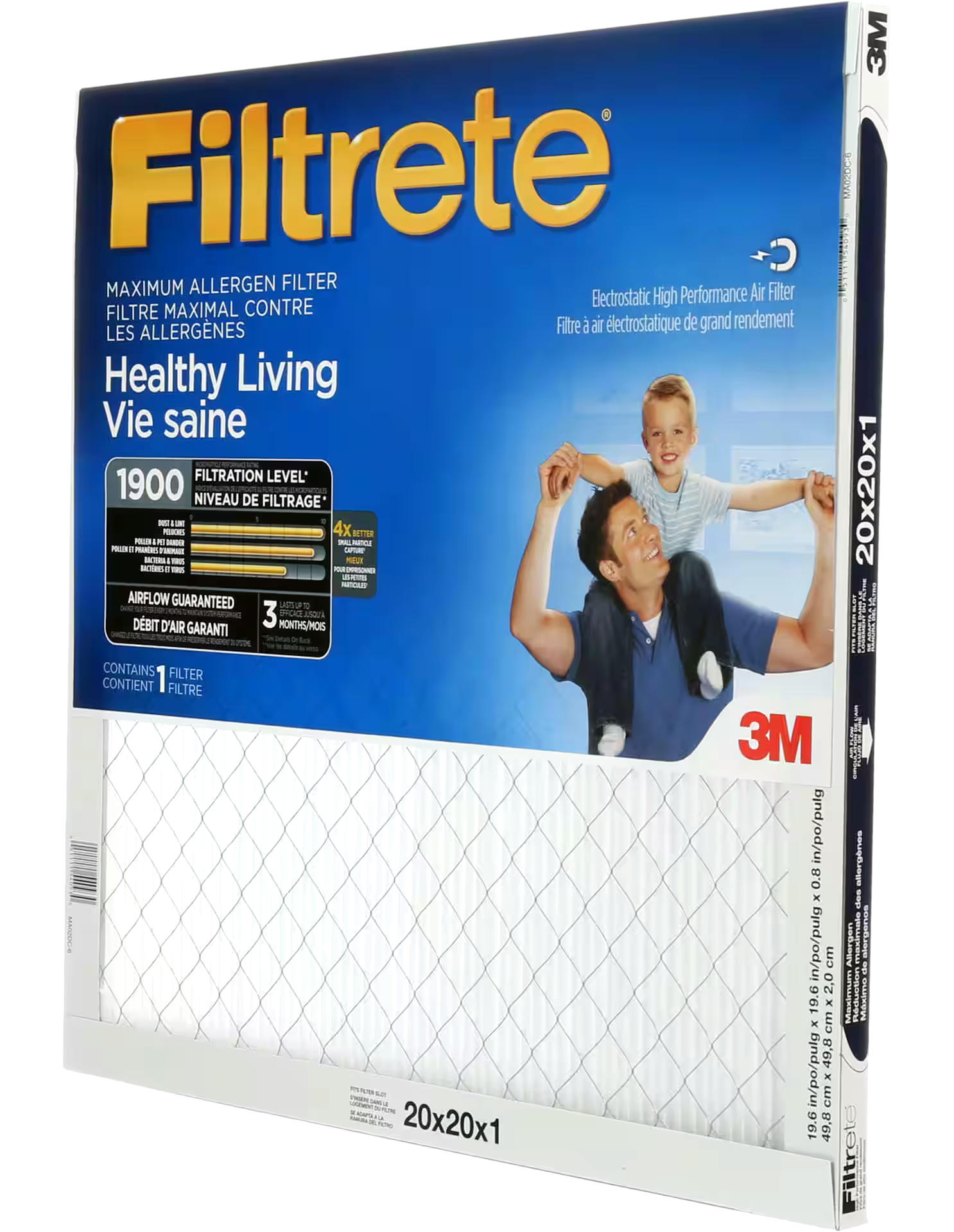3M™ Filtrete™ Healthy Living Maximum Allergen Air Filter, MPR 1900, 20 x 20 x 1-in, 1-pk