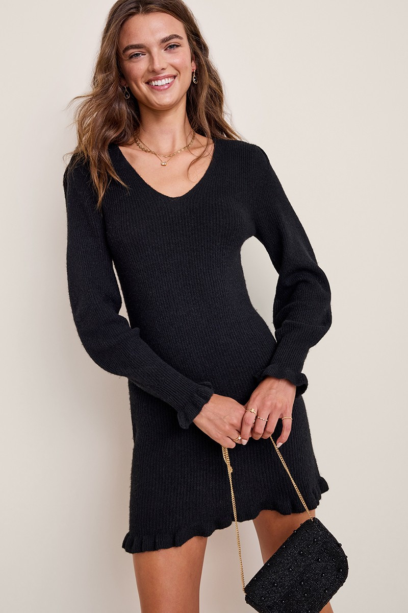 Judith Ruffle Hem Sweater Dress