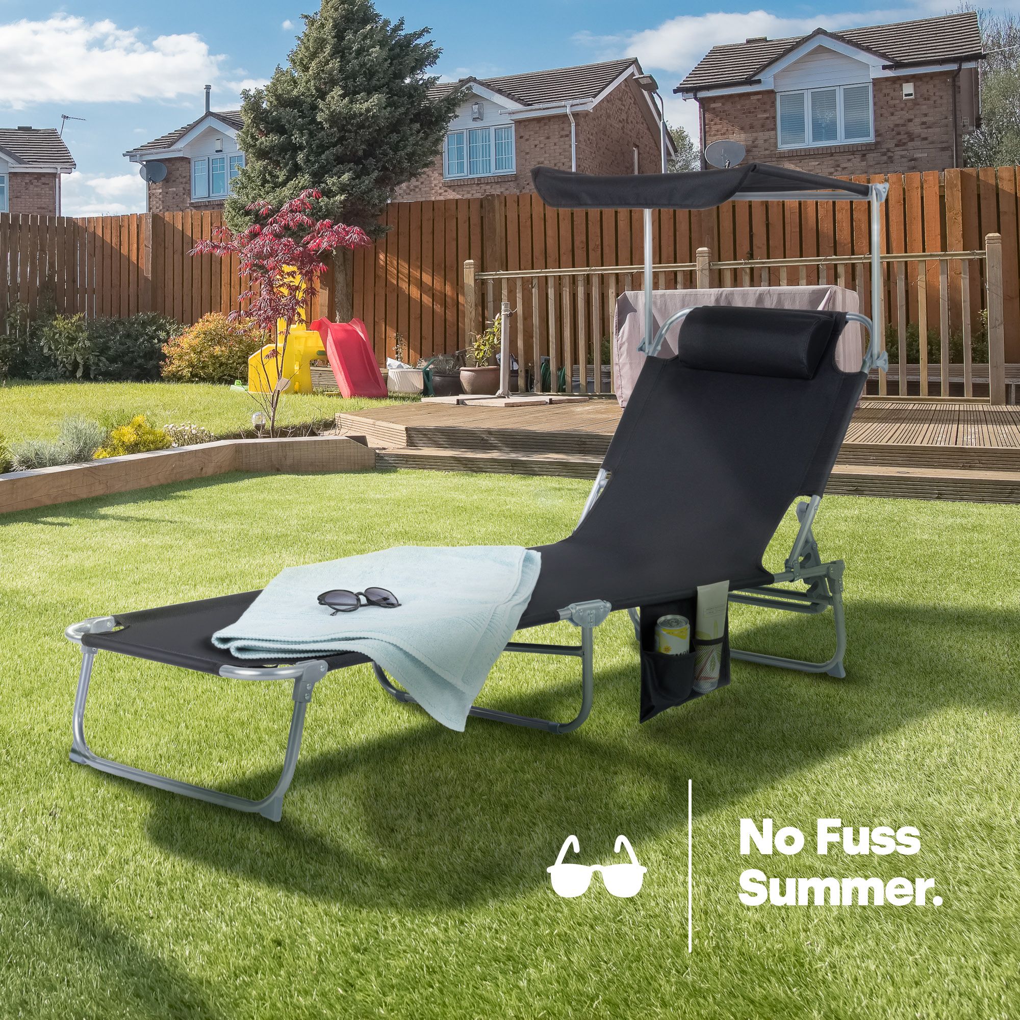 LIVIVO Foldable Reclining Sun Lounger with Adjustable Sunshade
