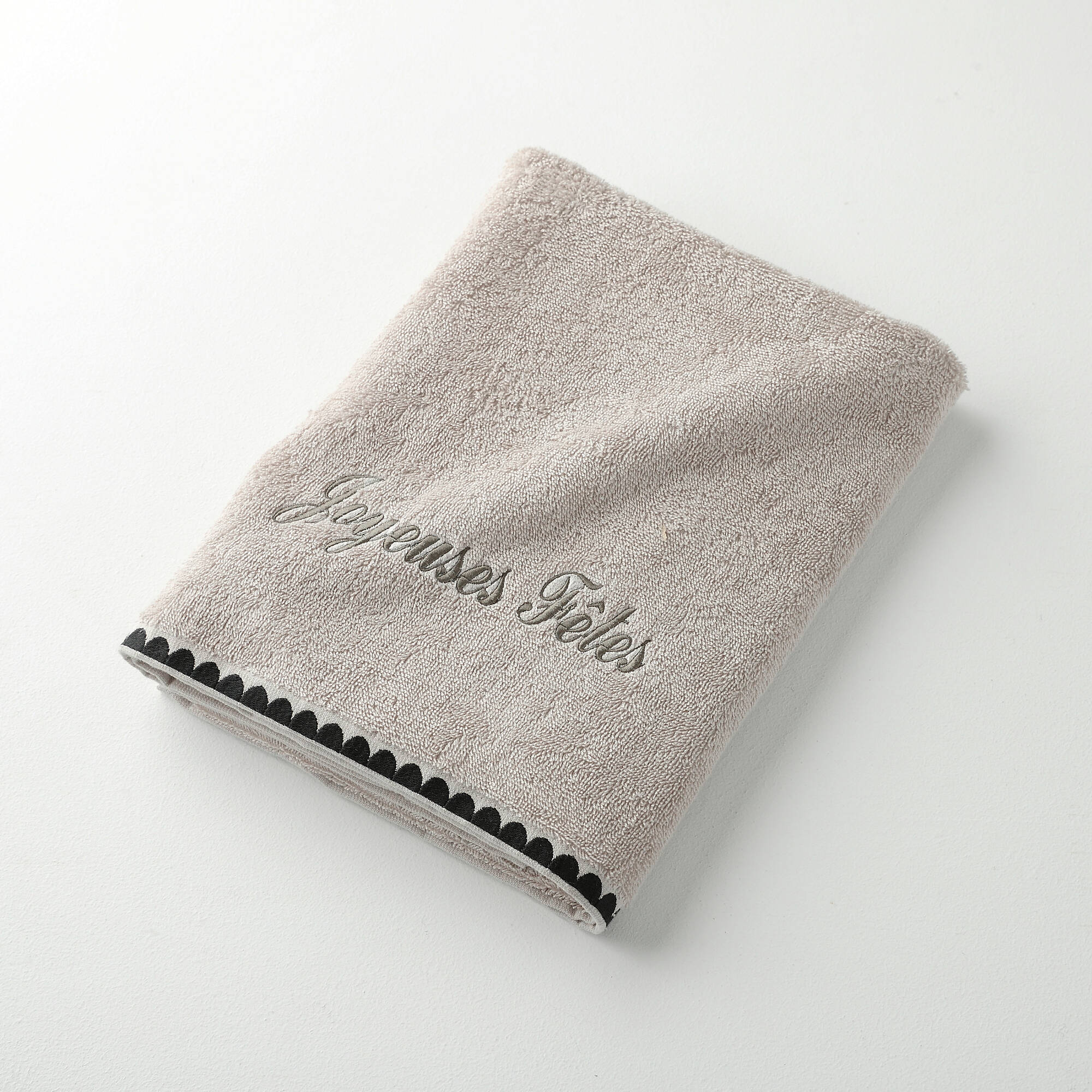 Serviettes de bain finition broderie fantaisie personnalisable - 420g/m2
