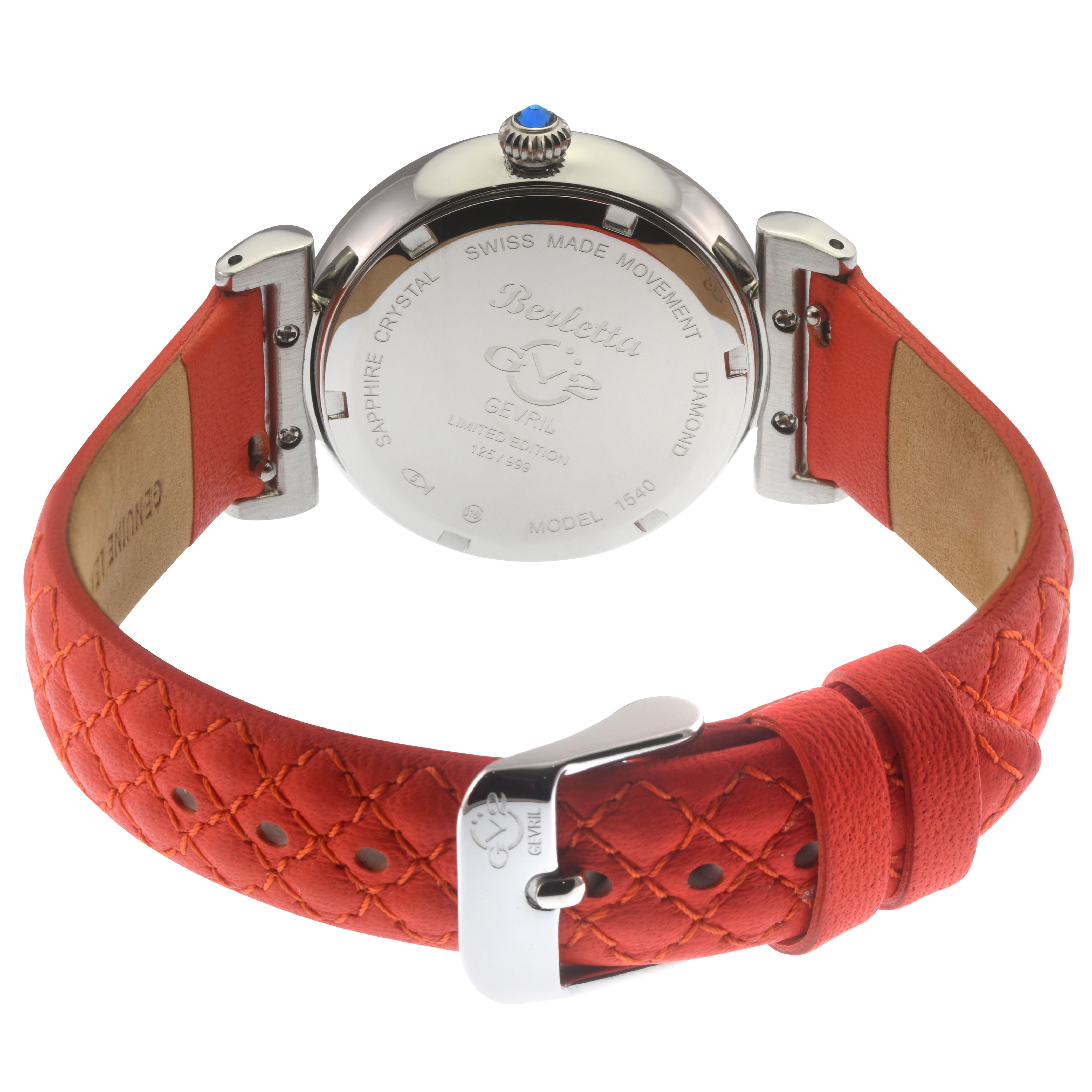 GV2 GV2 Berletta Women's 316L Stainless Steel Case, White Dial, Red Handmade Quilted Leather Strap.