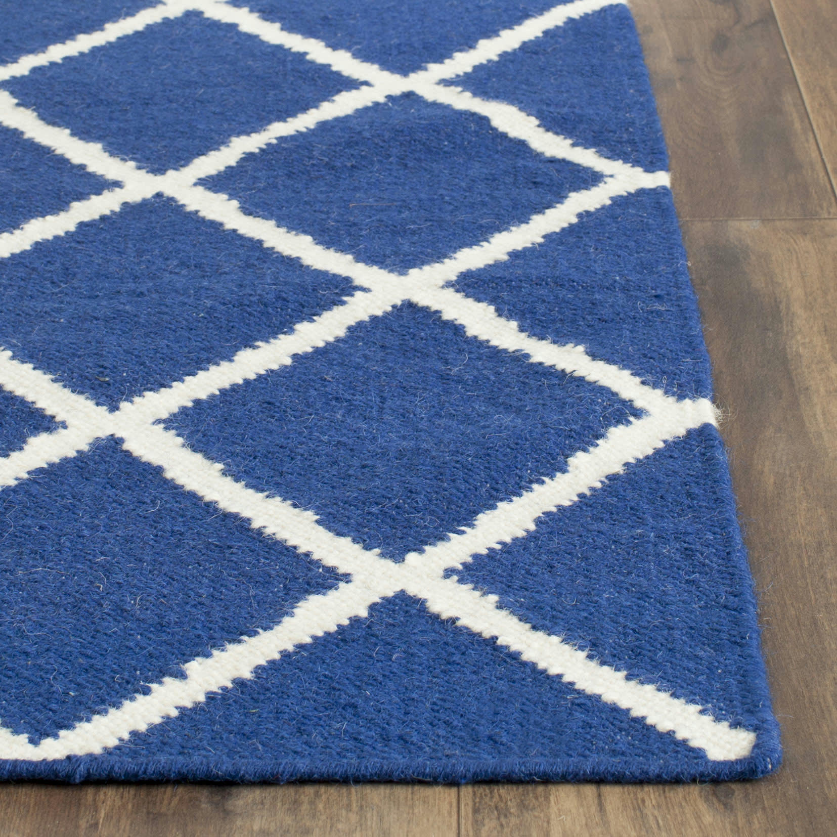 DHURRIE - Tapis de salon interieur en bleu fonce, 76 x 122 cm
