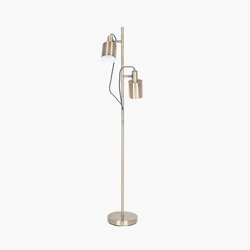 Ruma Antique Brass Metal Task Floor Lamp Dual Bulb Minimalist Light