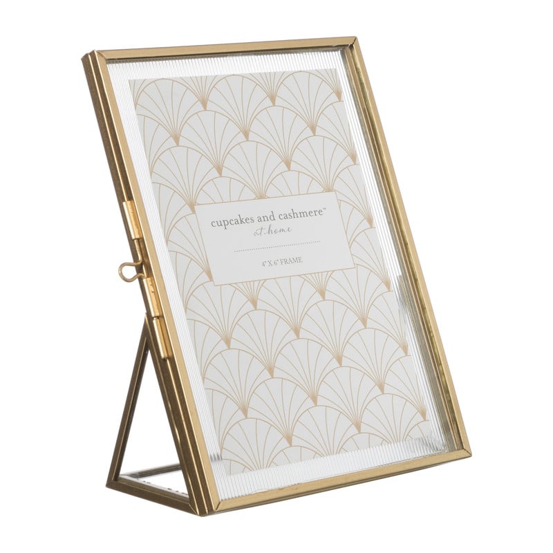 Fotolijst geribbeld glas - 18x13x6 cm - goudkleurig