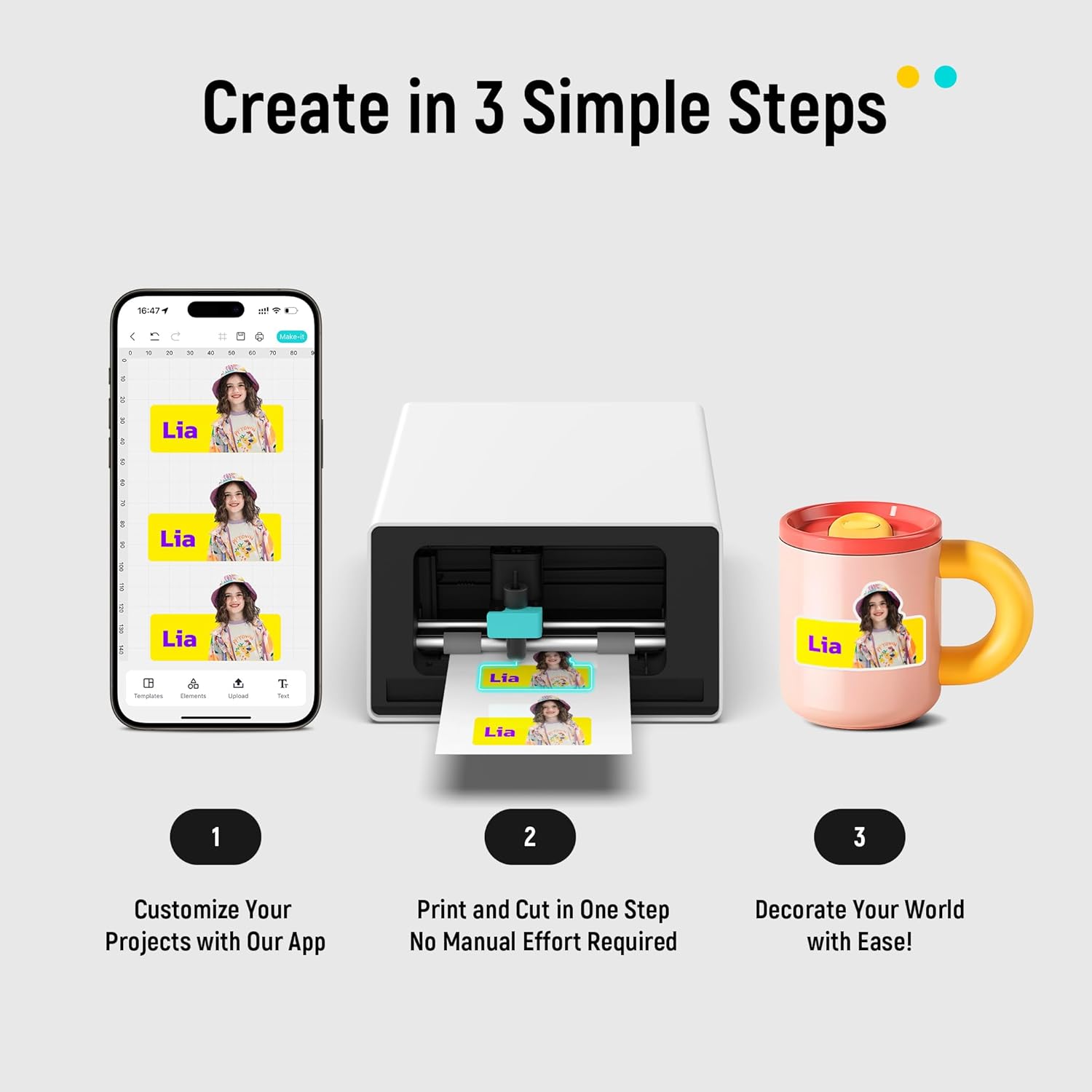 Liene PixCut S1 Color Sticker Printer & Cutting Machine - All-in-One Sticker Maker for DIY Crafts  Custom Labels & Gifts. Thermal Dye-Sublimation Photo Printer  300 DPI  Precise AI Auto-Cutting