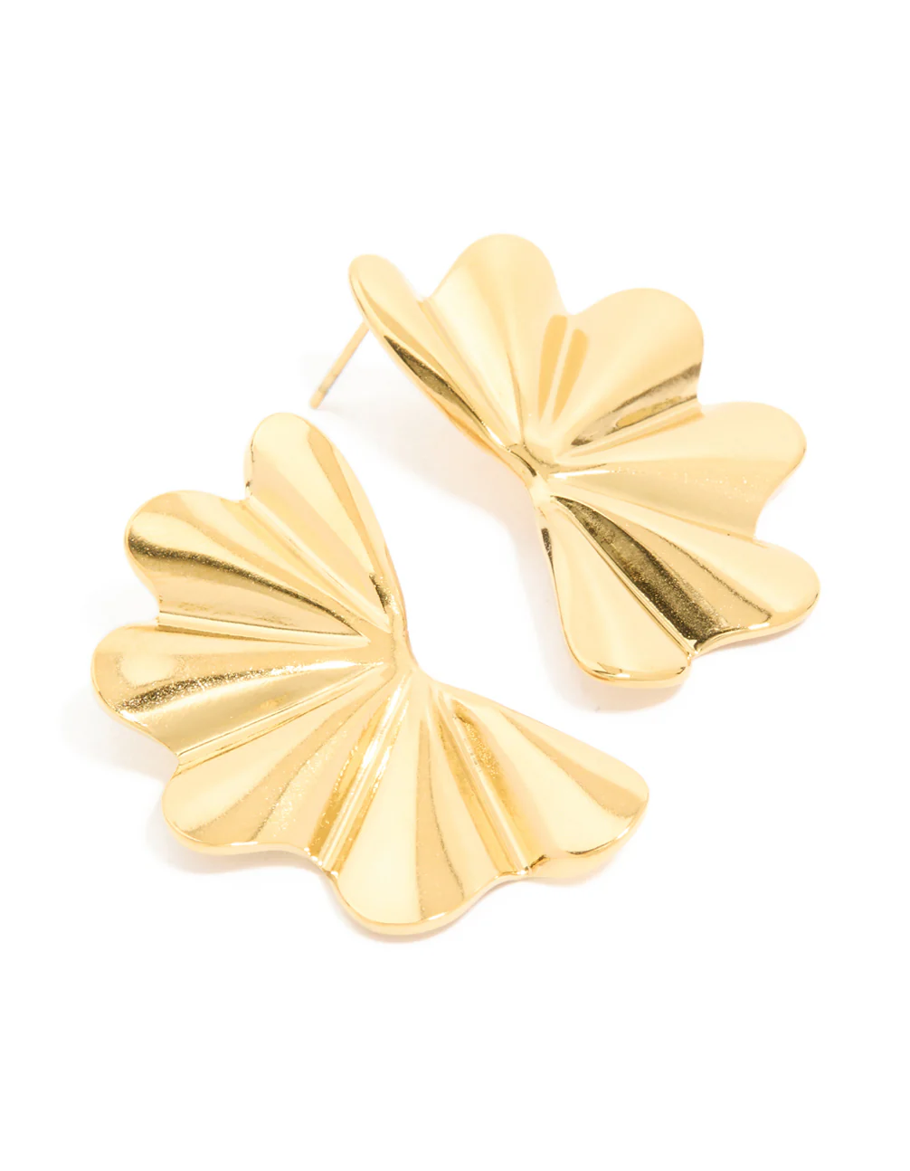 Waterproof Gold Plated Stainless Steel Wavy Fan Flower Stud Earrings