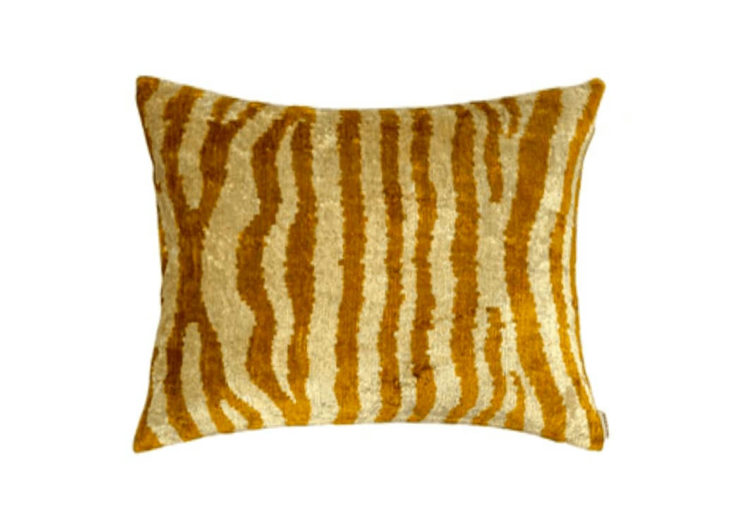 - Housse de coussin velours soie ikat  40x50 jaune