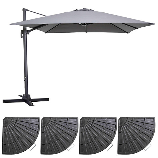 Parasol déporté inclinable et rotatif3x3met 4 dalles lestées grisOviala