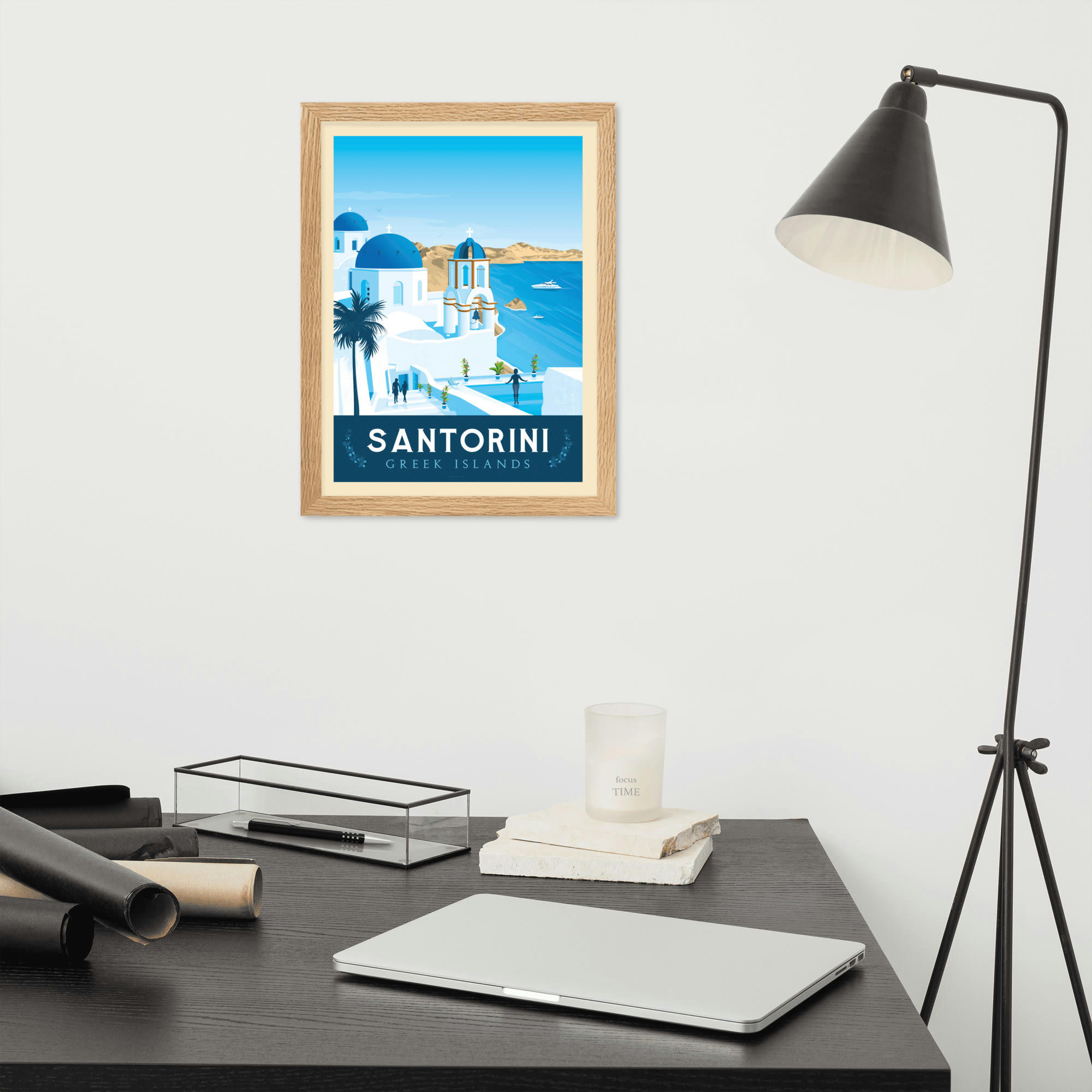 - Affiche Santorin Grèce avec Cadre (Bois) 21x29,7 cm