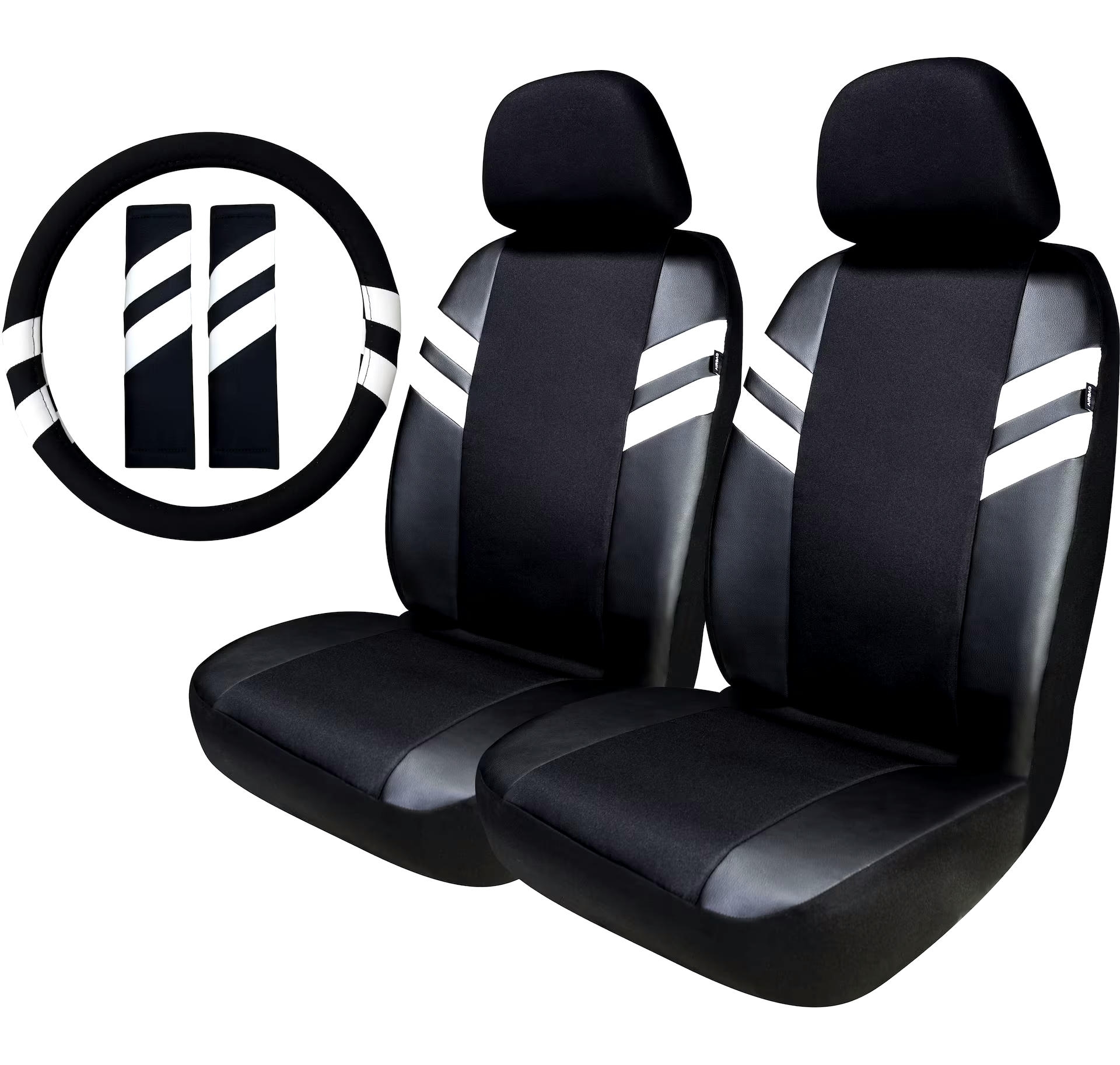AutoTrends White Stripe Athletic Seat Cover & Steering Wheel Set