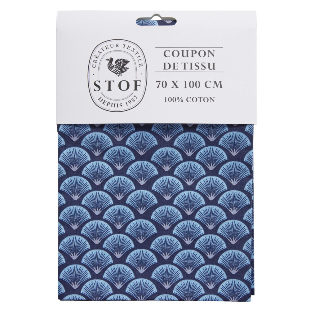 Coupon tissu imprimé Fortuna 70x100cm coton bleu marine et bleu