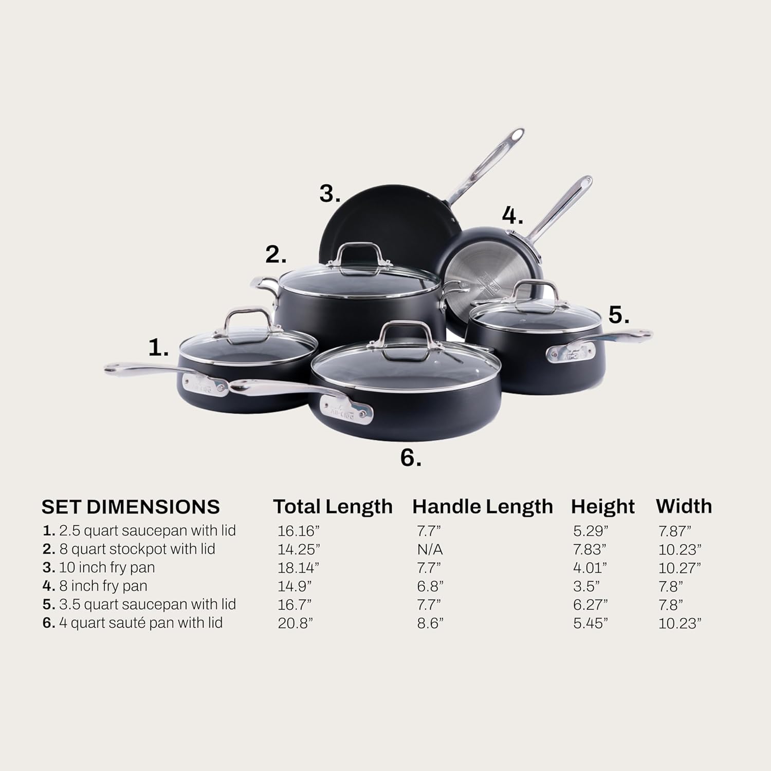 All-Clad HA1 Expert Hard Anodized Nonstick Cookware Set (10 Piece) Pots, Frying Pans, Dishwasher-Safe, Oven-Safe Up to 500°F Compatible with All Stovetops (Gas, Electric & Induction) - Black