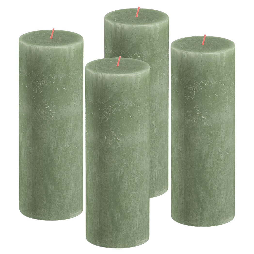 Bolsius rustieke kaarsen - olijfgroen - 19cm