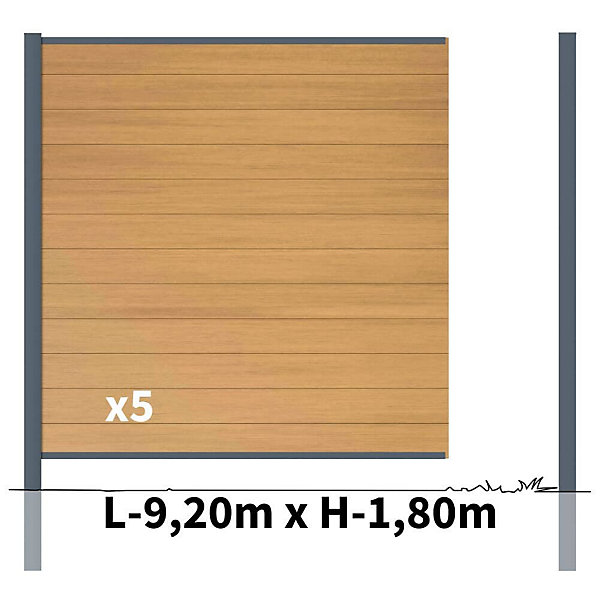 Kit clôture composite poteau à sceller - CRUZ Cèdre H-1,8m