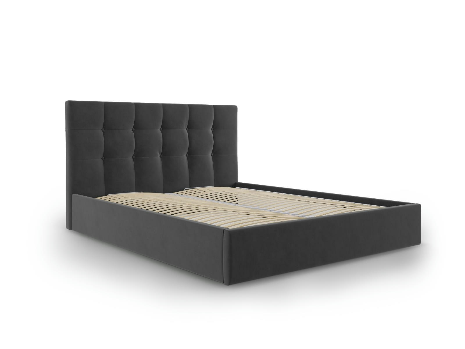 PHAEDRA - Lit coffre avec tête de lit 160x200 cm en velours gris foncé