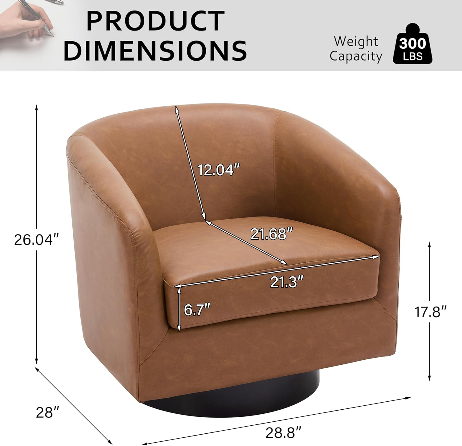 Lumibee Faux Leather Swivel Barrel Chairs Set of 2, Upholstered Comfy Round Swivel Accent Chair, 360° Rotation Single Sofa Club Armchair for Living Room, Reading Room, Bedroom, Brown