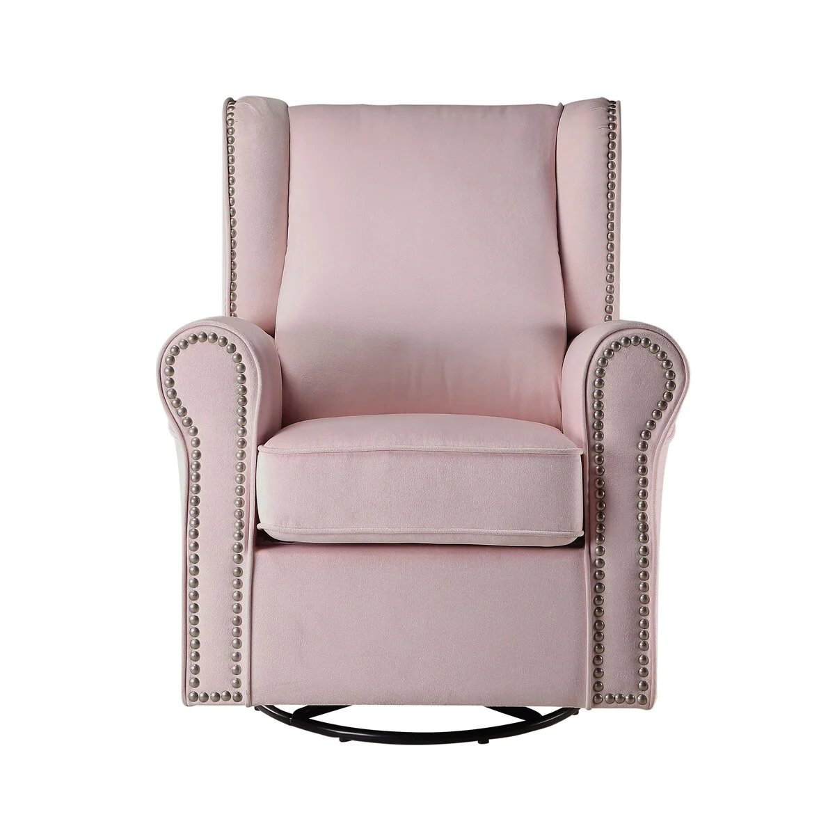 Rolled Arms Pink Swivel Chair - Luxurious Comfort with Nailhead Detailing