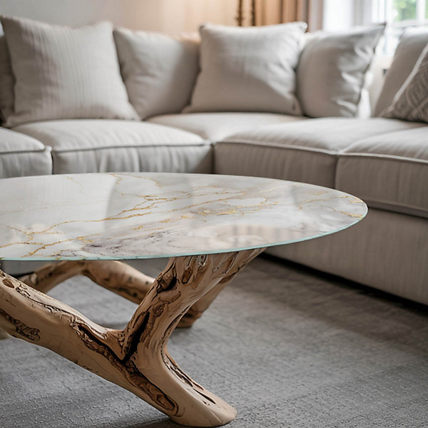 Dessus de table en verre trempé Wallfluent fi90 cm Marbre élégant avec veines