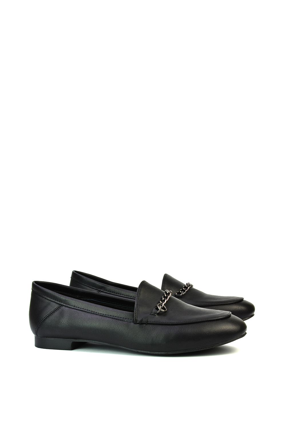 XY London Tessah' Chain Detail Flat Heel Slip On Loafers