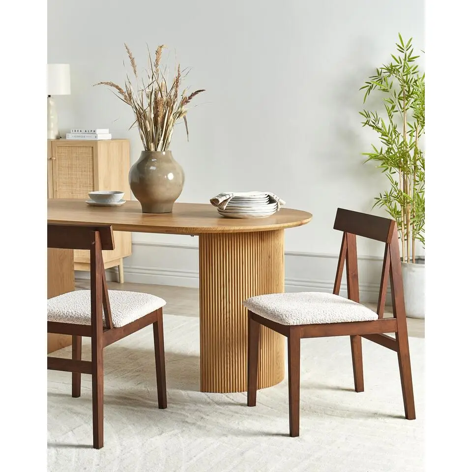 ISLE - Eetkamerstoel set van 2 - Donkerhout/Beige - Rubberhout