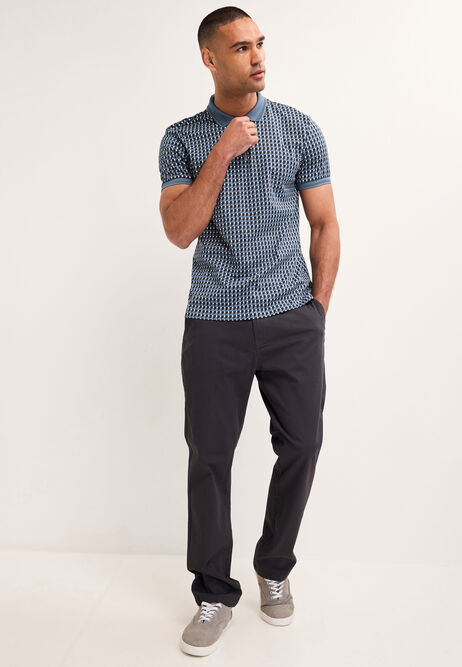 Mens Blue Geo Print Polo Shirt