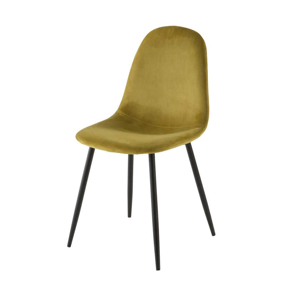 Clyde - Chaise style scandinave en velours jaune