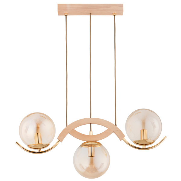 Lampa wisząca jasne drewno-złota-bursztynowy LIMA 3xE14x10W Alfa