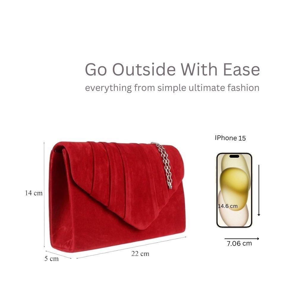 Kitise Elegant Faux Suede Pleated V Shape Evening Clutch Bag
