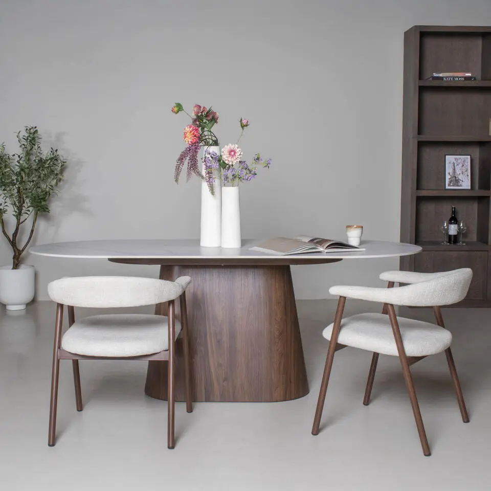 Eettafel Wit Keramiek/Walnoot - 200x90x75cm - Madia