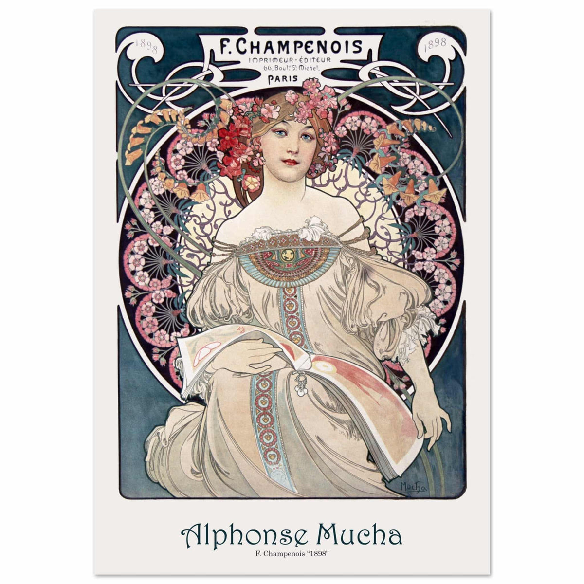 Artfulprints Poster Alphonse Mucha - F. Champenois  - 70x100 cm - Blauw