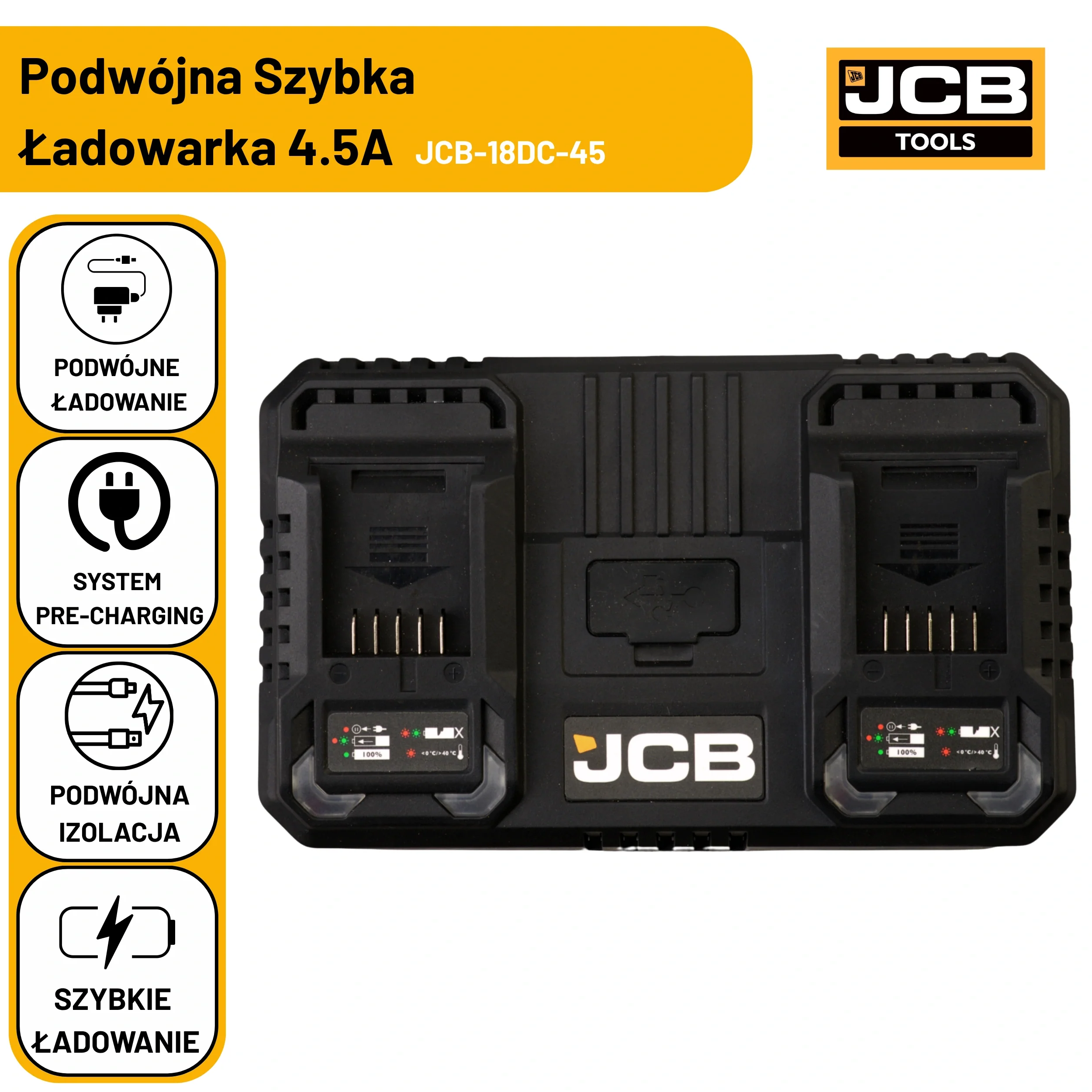 JCB Professional 18V Podwójna Szybka Ładowarka 4.5A