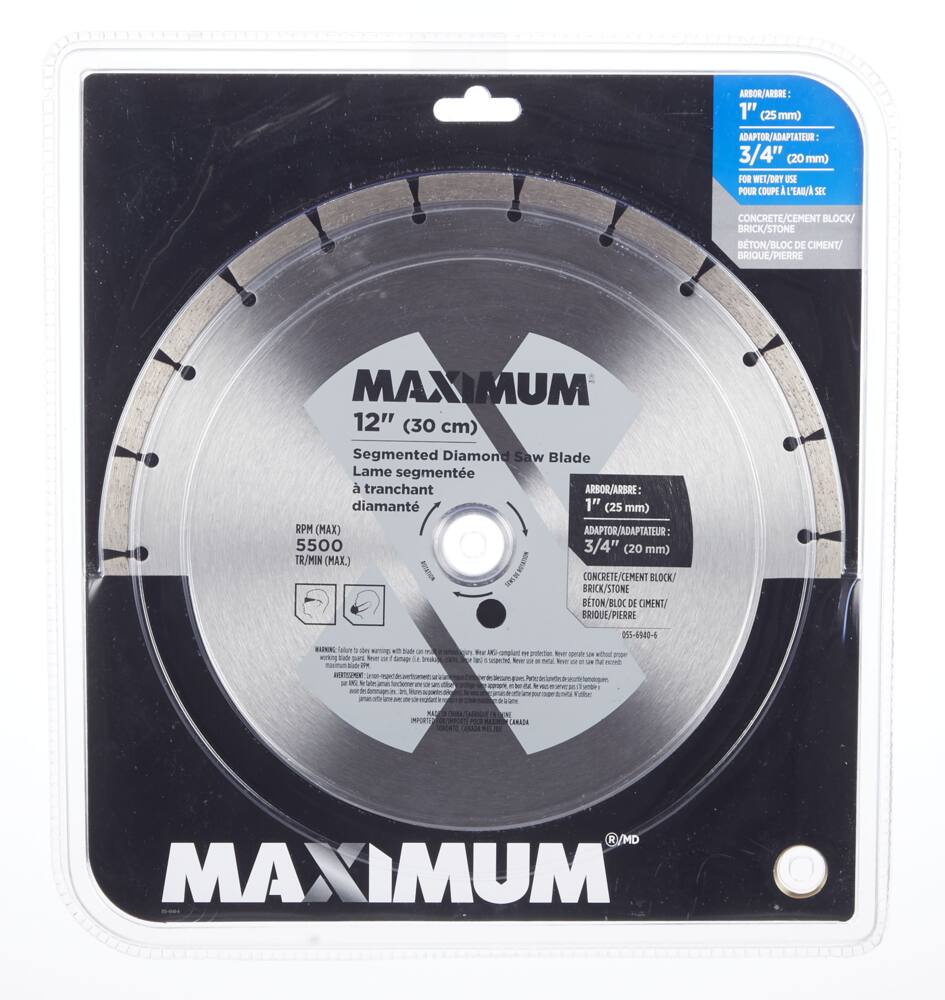 MAXIMUM 12-in 22T Segmented Diamond Coated Rim Blade for Concrete, Cement, Stone