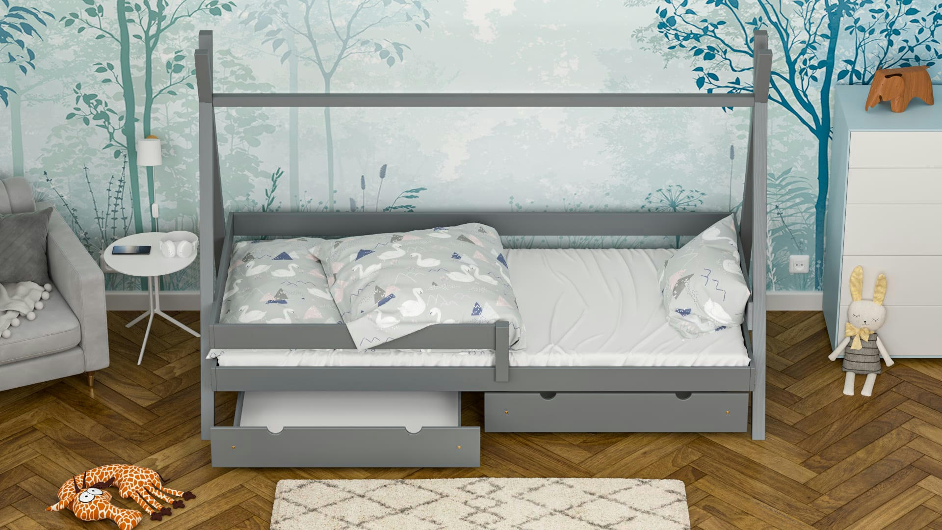 - Lit simple pour enfant en pin massif 180x80 gris