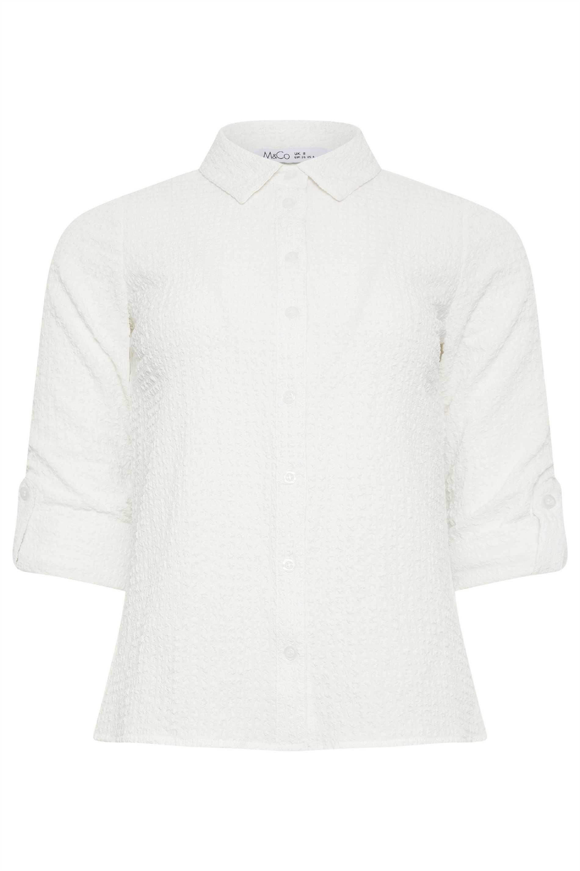 M&Co Petite Textured Tab Sleeve Shirt