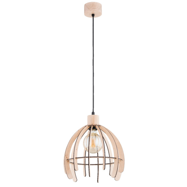 Lampa wisząca jasne drewno-czarna ISTER 1xE27x15W wym: 90x29x29 cm Alfa