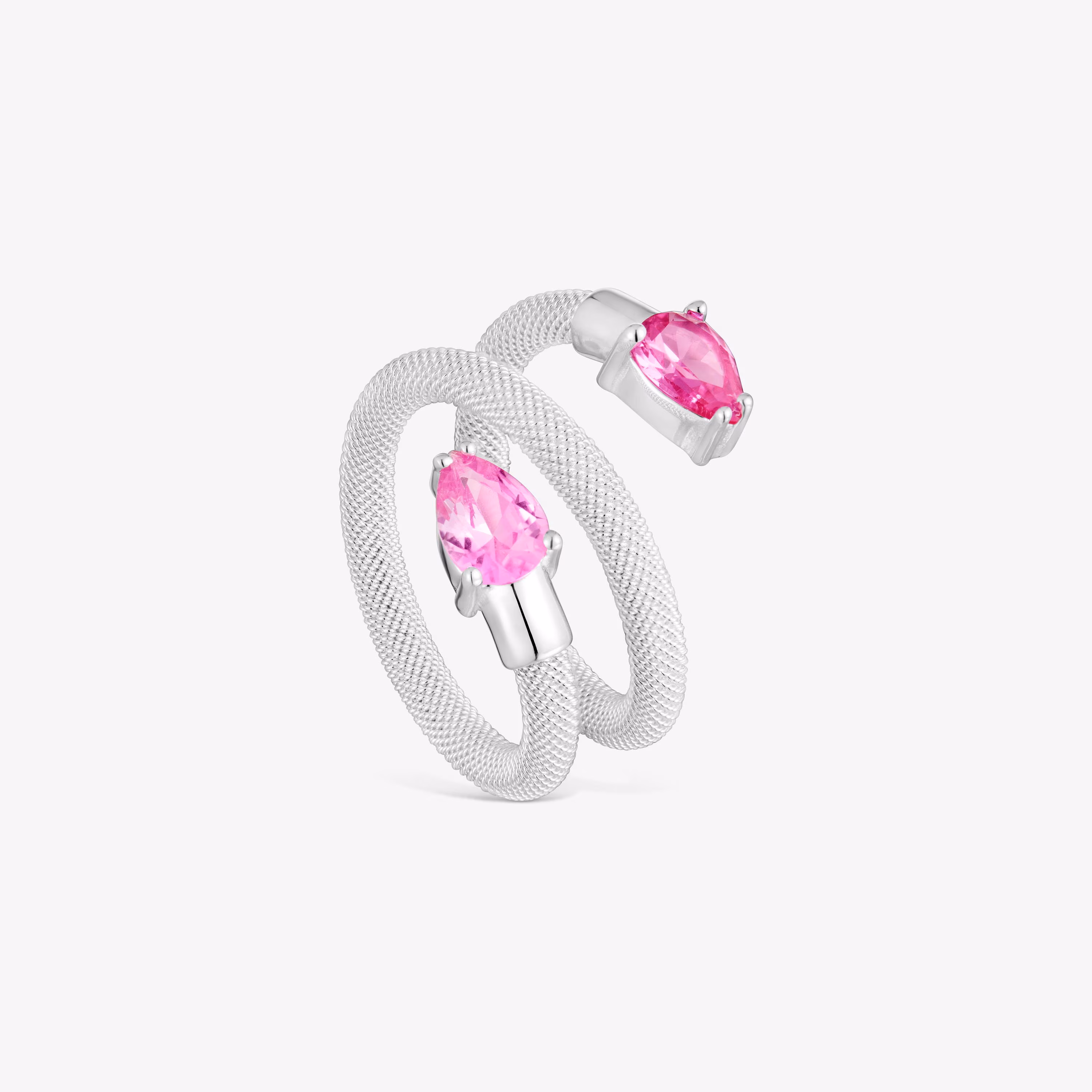 Anillo espiral de plata y gemas creadas en laboratorio TOUS Mesh LGG