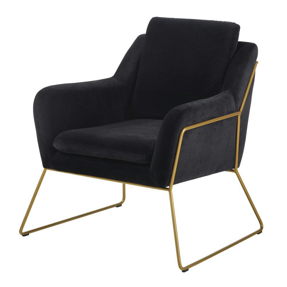 Jasper - Fauteuil en velours noir et coloris laiton