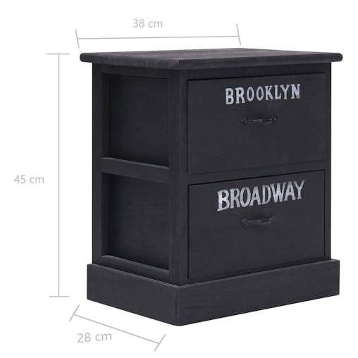 NNEVL Nightstand Black 38x28x45 cm Paulownia Wood
