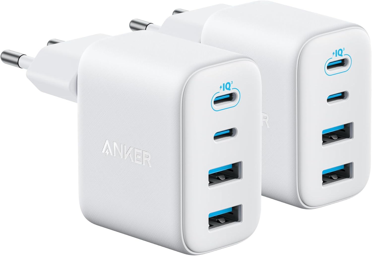 Anker Zolo USB C Charger Block, 2-Pack 4-Port Wall Adapter with 50W Max Output, 2 USB-C and 2 USB-A, Compact and Stable Design, for iPhone 17/16 Series, MacBook, iPad, Pixel, Galaxy, and More