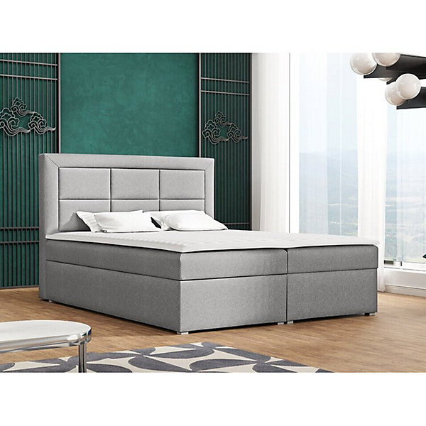 Lit continental Pomona 114, Double, Gris, Tissu, Disponible