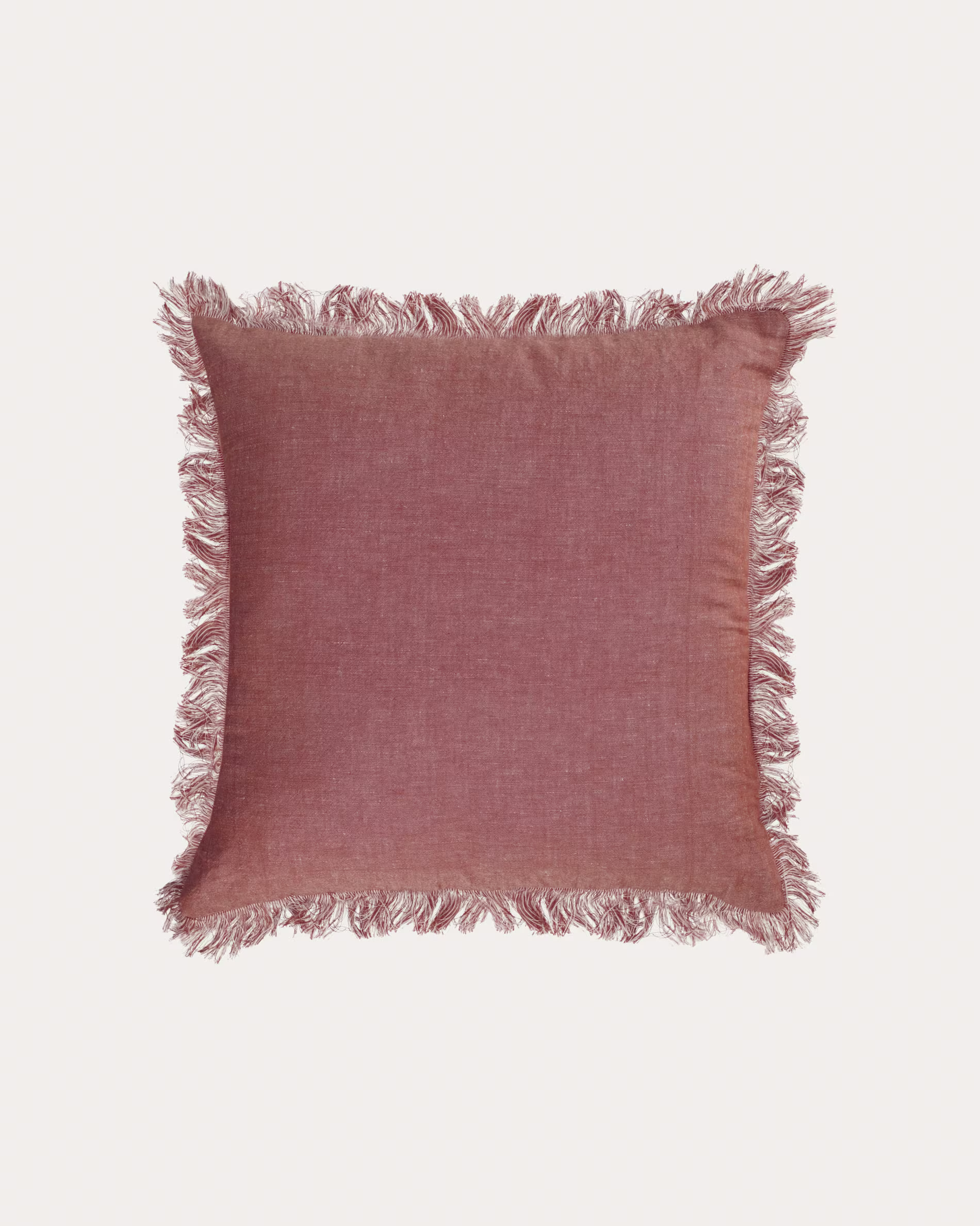 Funda cojín Abinadi de algodón y lino flecos terracota 45 x 45 cm