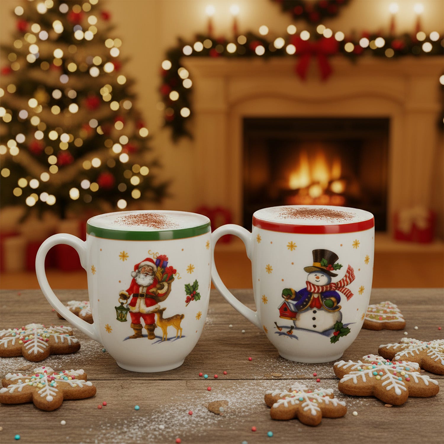 Set 2 tazze 300 ml Pupazzo e Babbo Natale