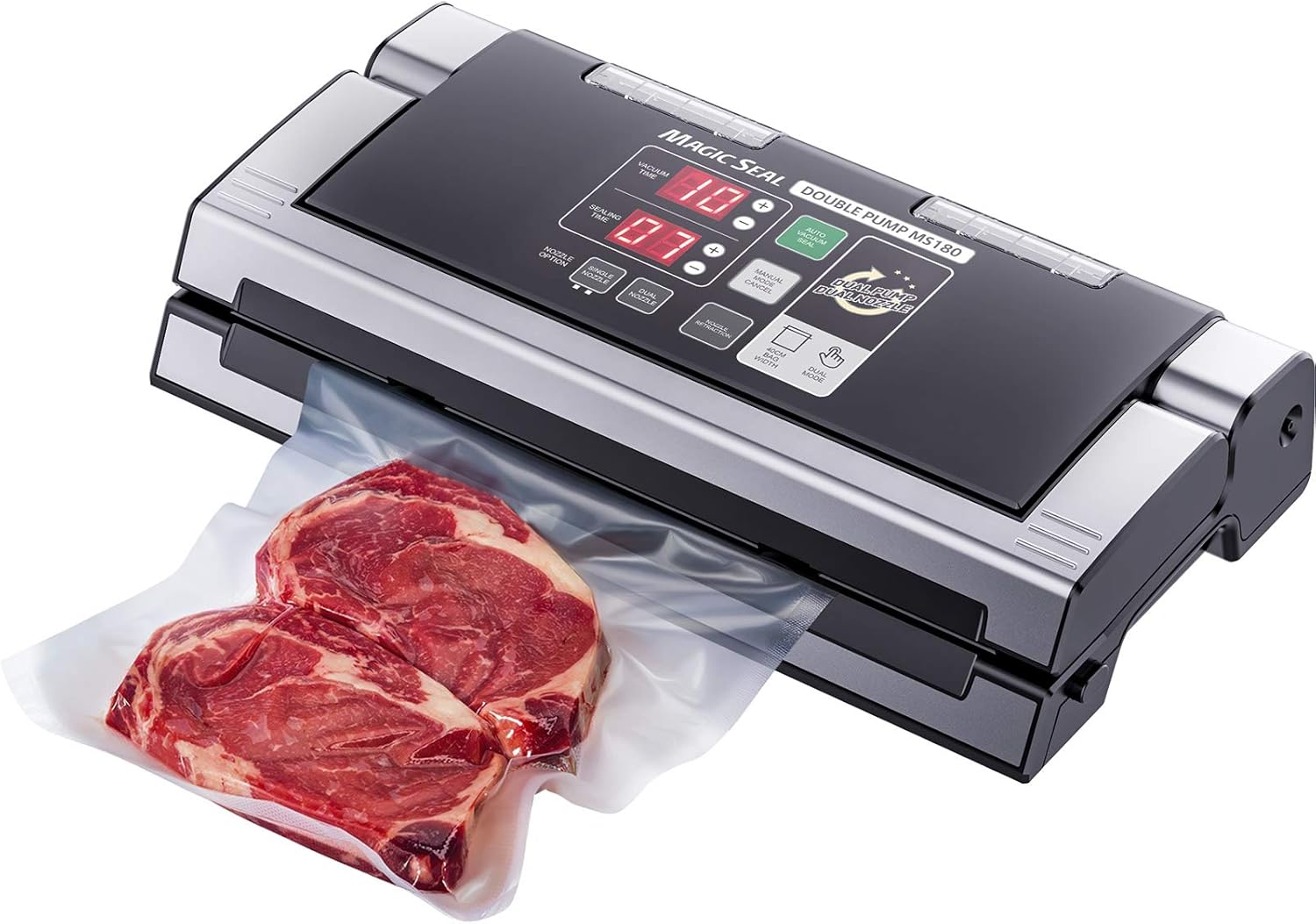 MAGIC SEAL 16-Inch Nozzle Vacuum Sealer for Food Storage - Works with Mylar & Smooth/Non-Textured Bags, No Textured Bags Needed, 250W, 8mm Extra-Wide Seal - MS180