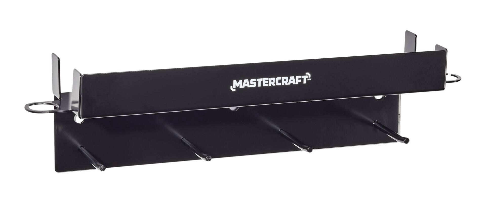 Mastercraft Garage Metal Shelf Organizer with Peg Holders, Black, 17 x 3.5 x 4.5-in
