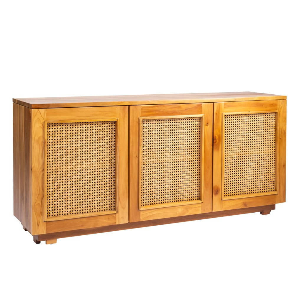 BUFFET DE RANGEMENT EN  CANNAGE ET BOIS D'ACAJOU - Buffet de rangement 3 portes