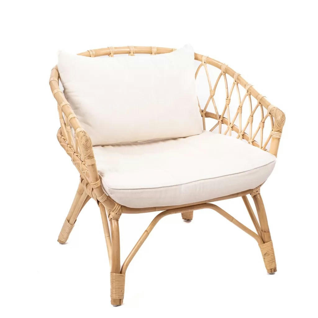 LESKY - Fauteuil en rotin avec 2 coussins