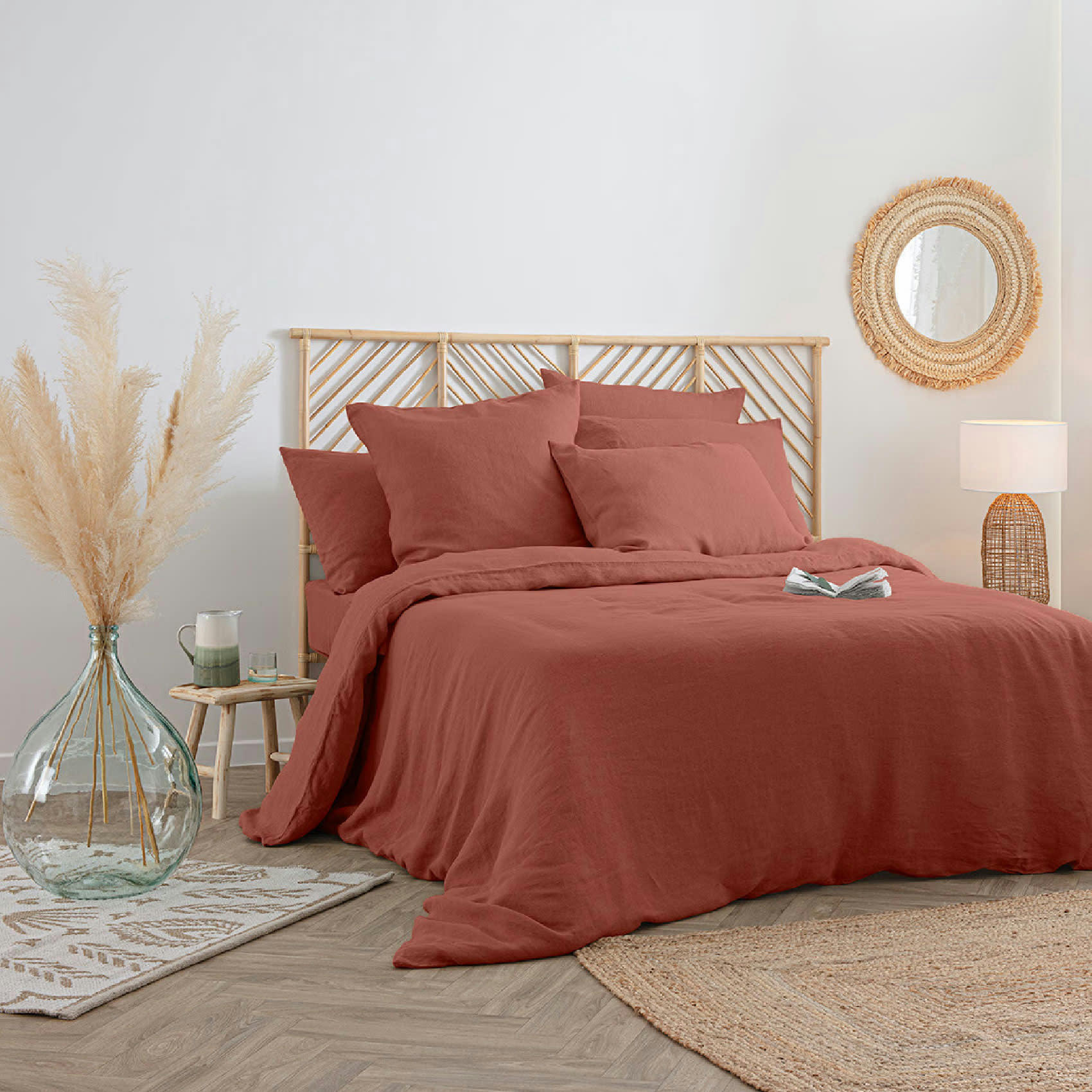 - Housse de couette en 100% lin terracotta 260x240 cm