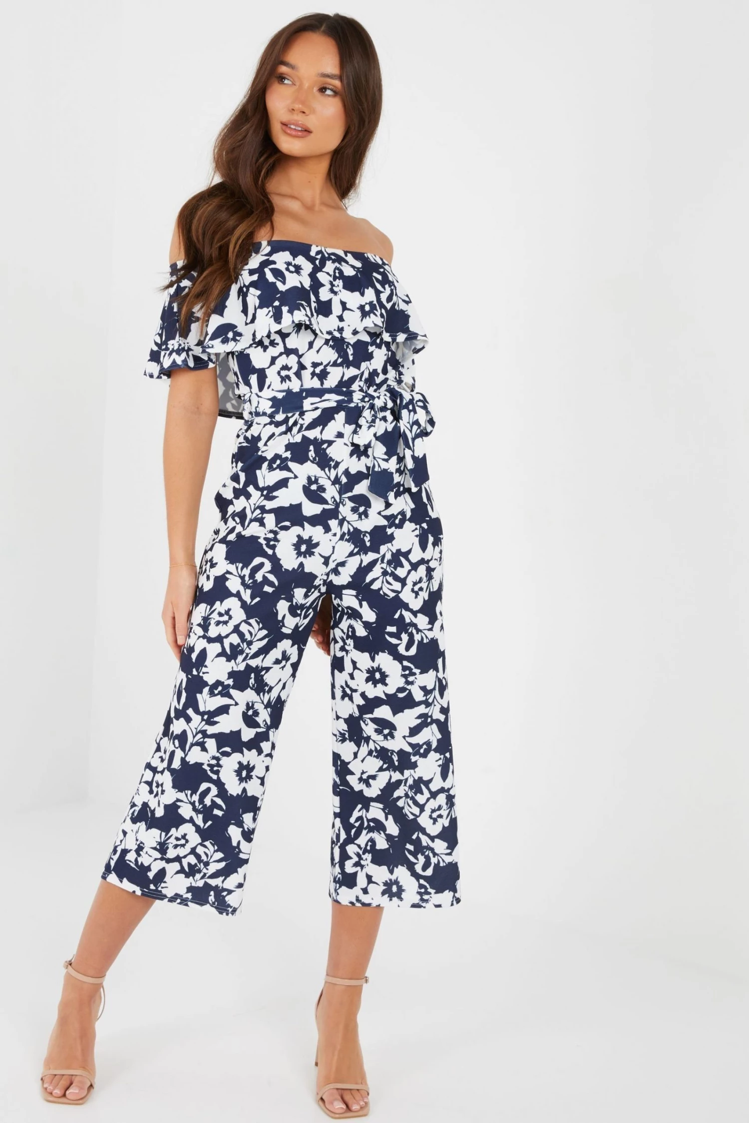 Quiz Blue Floral Bardot Culotte Jumpsuit