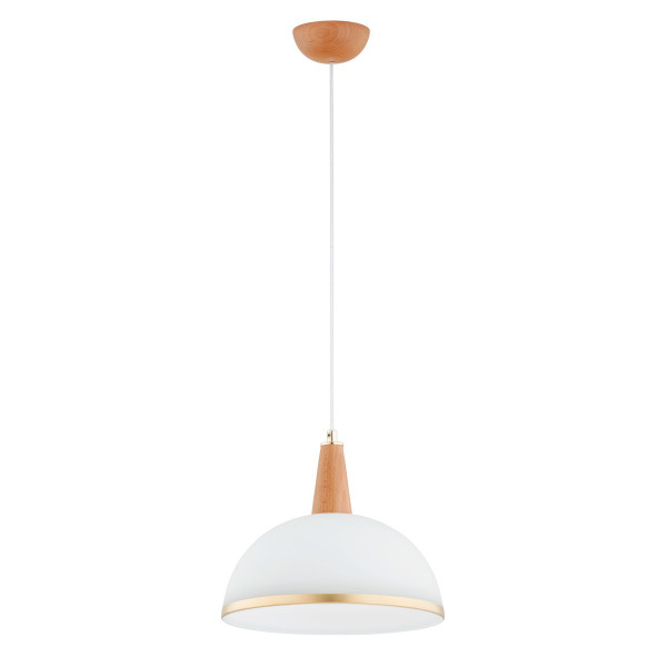 Lampa wisząca jasne drewno-biała-złota REYNO 1xE27x15W Alfa